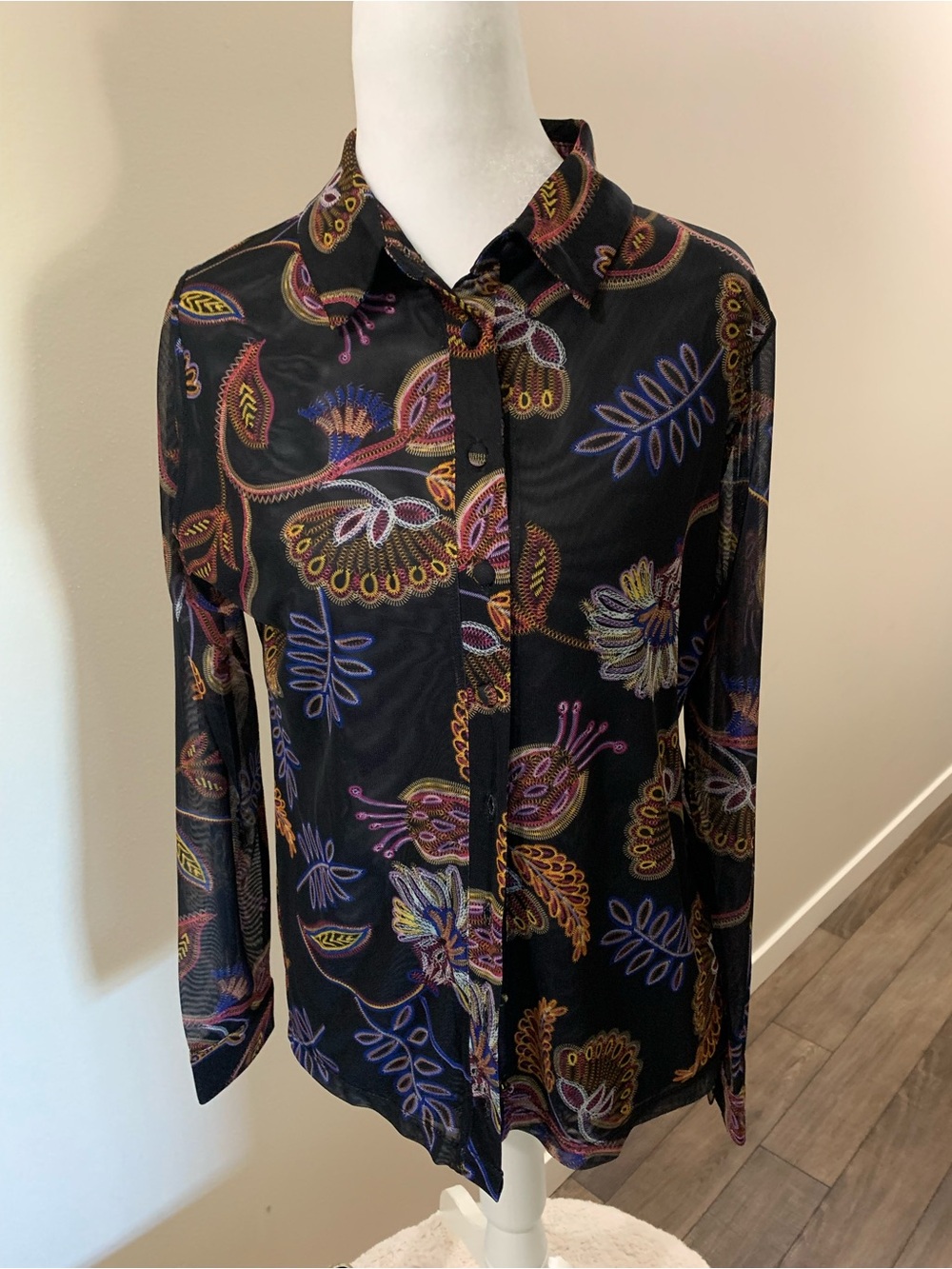 Johnny Was Black and Gray 'Jade' Butterfly Label Top
